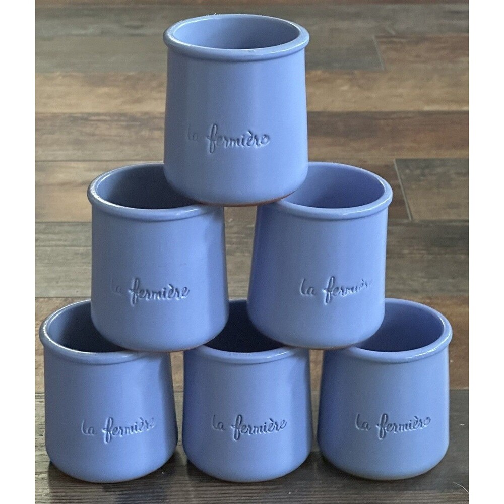 Cermer La Fermiere Glazed Ceramic Blue Yogurt Pot Set of 6